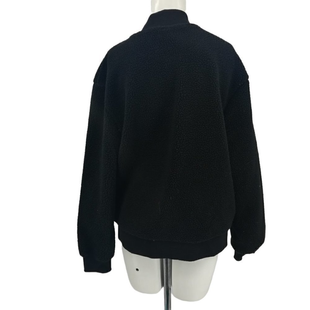 Zyia Active Leopard Flying V Teddy Bear Fleece Jacket Size  L Black Bomber Zip - Picture 11 of 14